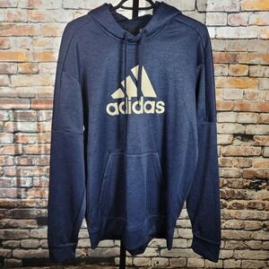 Adidas Men Hoodie Pullover Sweatshirt Large Blue Climalite Athletic Logo Casual